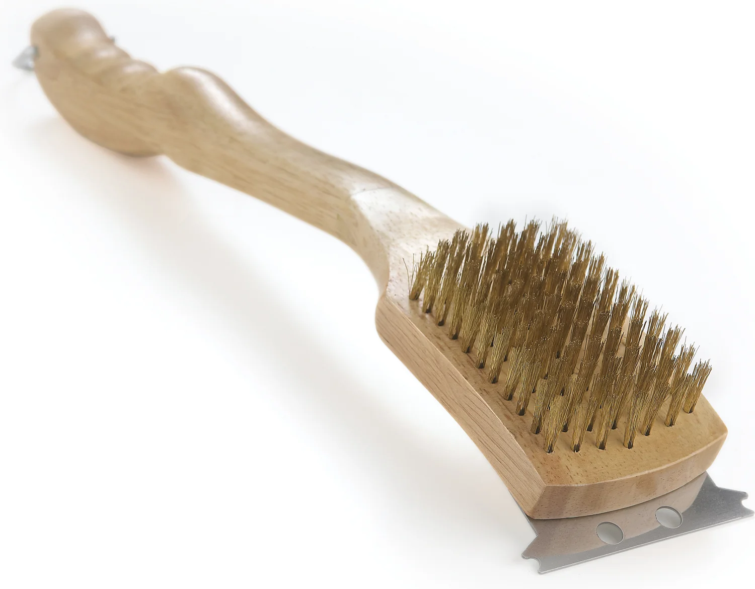 Napoleon grillborstel messing met houten handvat