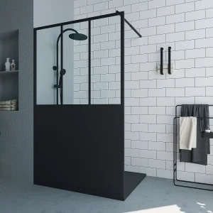 Italiaanse douchewand mat zwart met werkplaatsstijl, 120 x 200 cm, URBANIK Italiaanse douchewand mat zwart met werkplaatsstijl, 120 x 200 cm, URBANIK