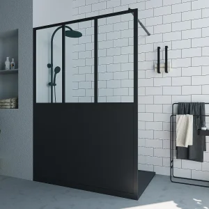 Italiaanse douchewand mat zwart met werkplaatsstijl, 140 x 200 cm, URBANIK Italiaanse douchewand mat zwart met werkplaatsstijl, 140 x 200 cm, URBANIK