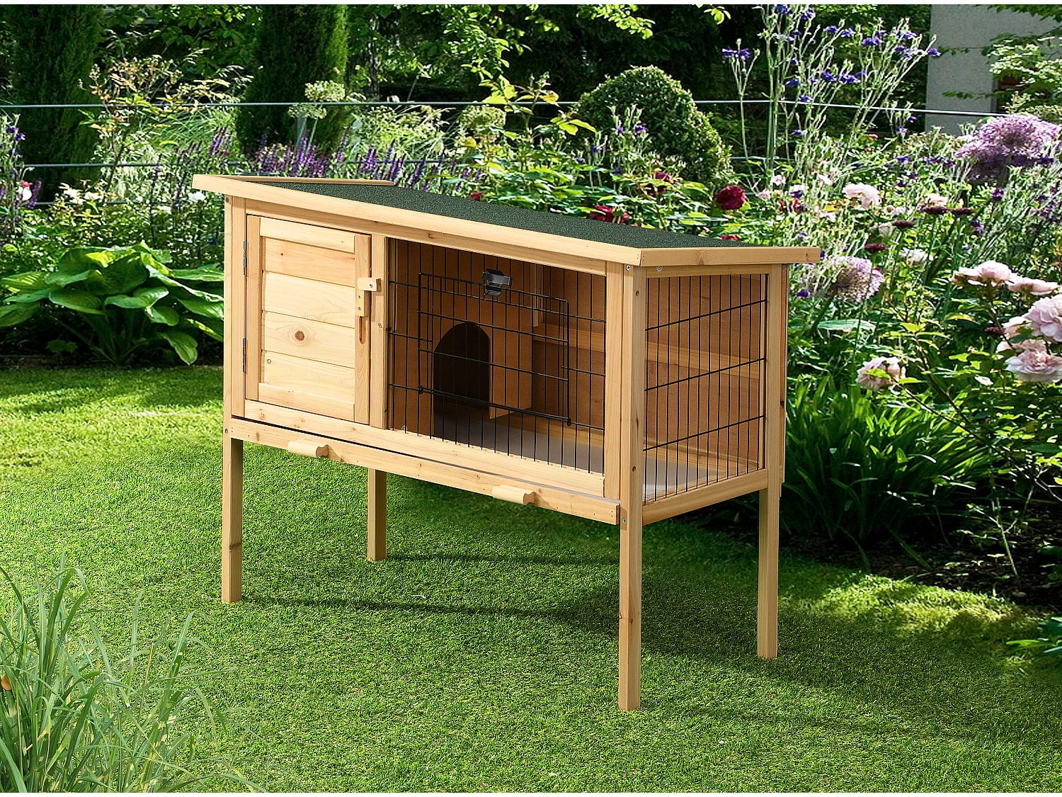 Houten hok op poten voor konijnen en andere knaagdieren - L91 x D45 x H70 cm - LAPIUS