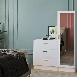 Kast met 3 lades en element met spiegel – Wit – VITORIO – Koop nu goedkoop online Kast met 3 lades en element met spiegel – Wit – VITORIO – Koop nu goedkoop online