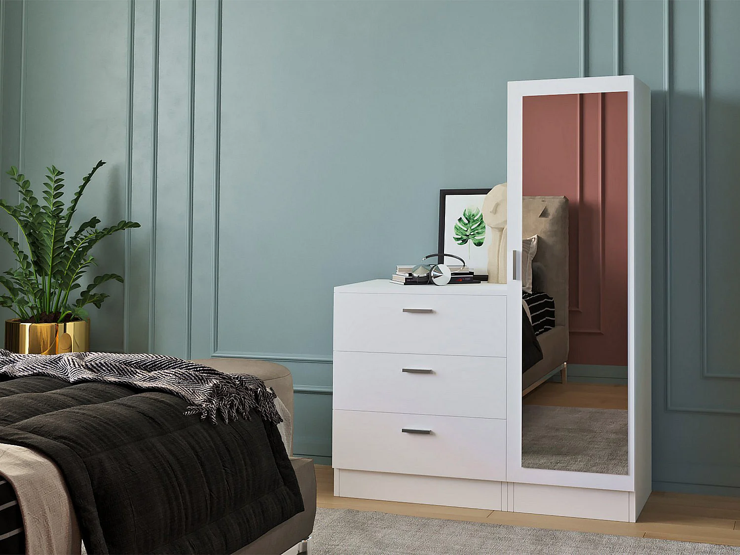 Kast met 3 lades en element met spiegel - Wit - VITORIO - Koop nu goedkoop online