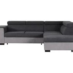 Hoekslaapbank ARMSTRONG 5 zitplaatsen met opbergruimte – Licht- en donkergrijs stof – L 271 x D 220 x H 77 cm Hoekslaapbank ARMSTRONG 5 zitplaatsen met opbergruimte – Licht- en donkergrijs stof – L 271 x D 220 x H 77 cm