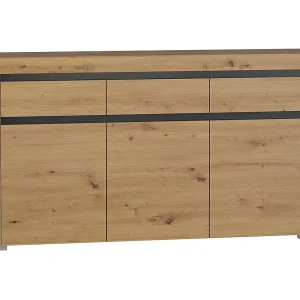 Dressoir 3 deuren 3 laden LED inclusief Kasla Hout en Antraciet Dressoir 3 deuren 3 laden LED inclusief Kasla Hout en Antraciet