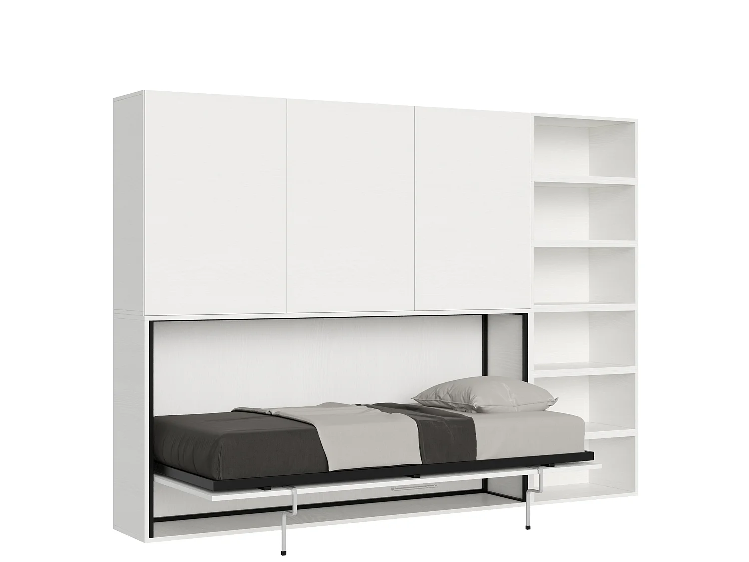 Horizontaal Kando eenpersoons opklapbed met matras samenstelling G eiken wit