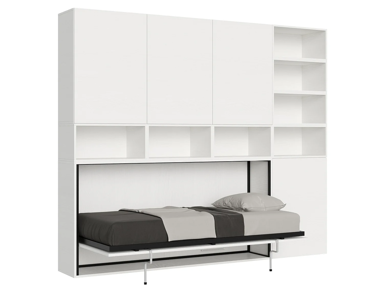 Horizontaal Kando eenpersoons opklapbed met matras samenstelling E eiken wit