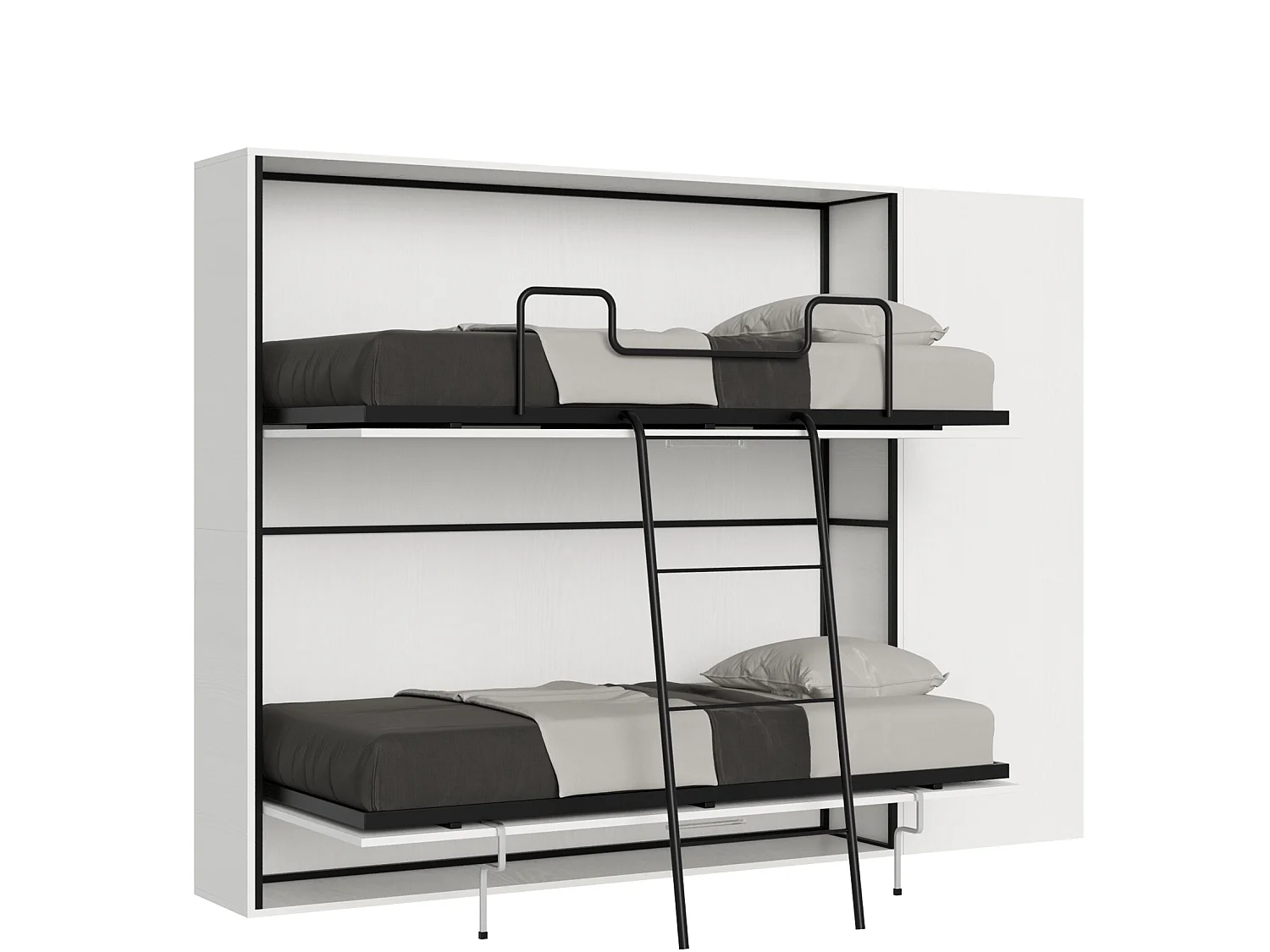 Horizontaal Kando tweepersoons opklapbed met matrassen samenstelling H eiken wit