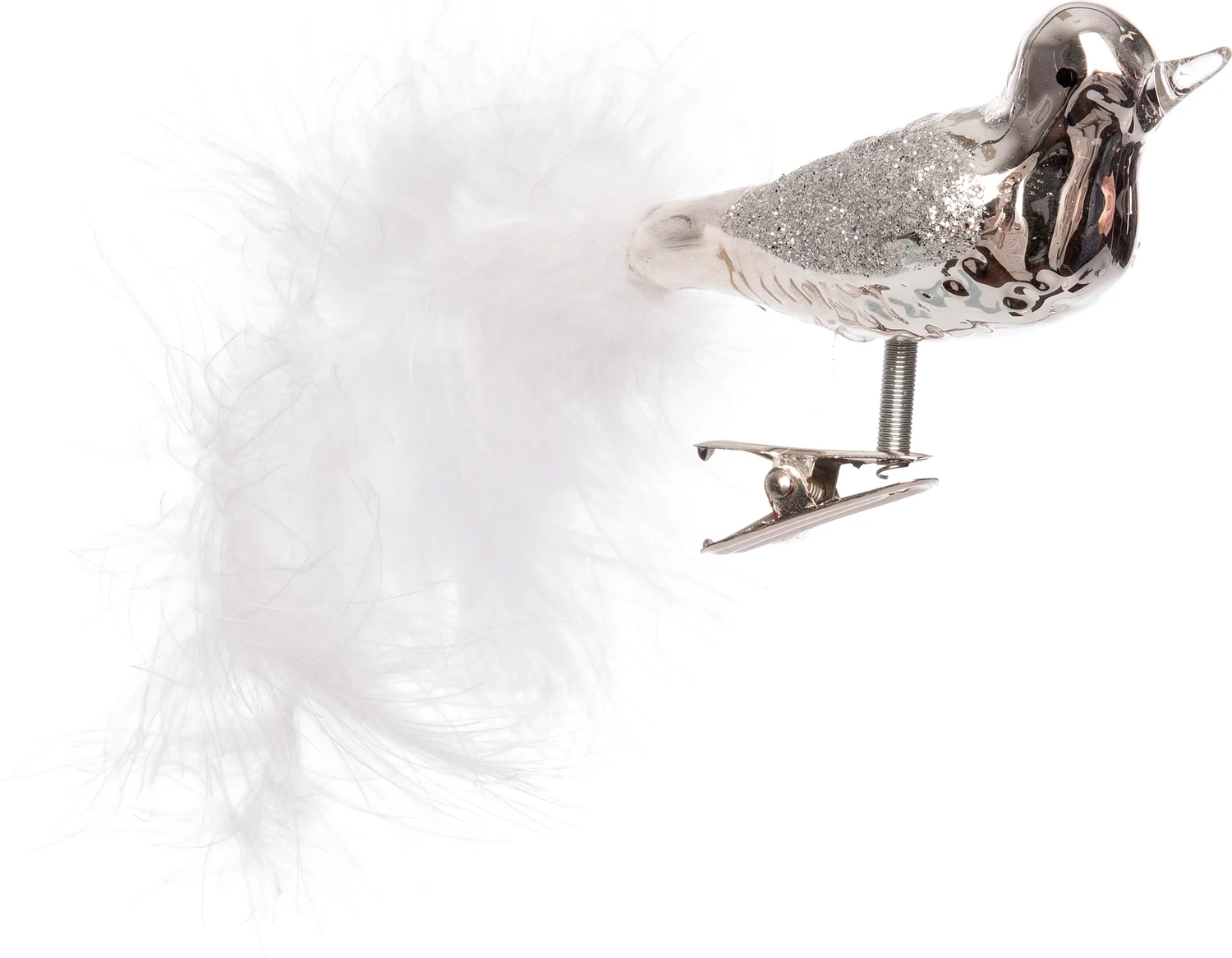 Vogel op clip 18 cm zilver
