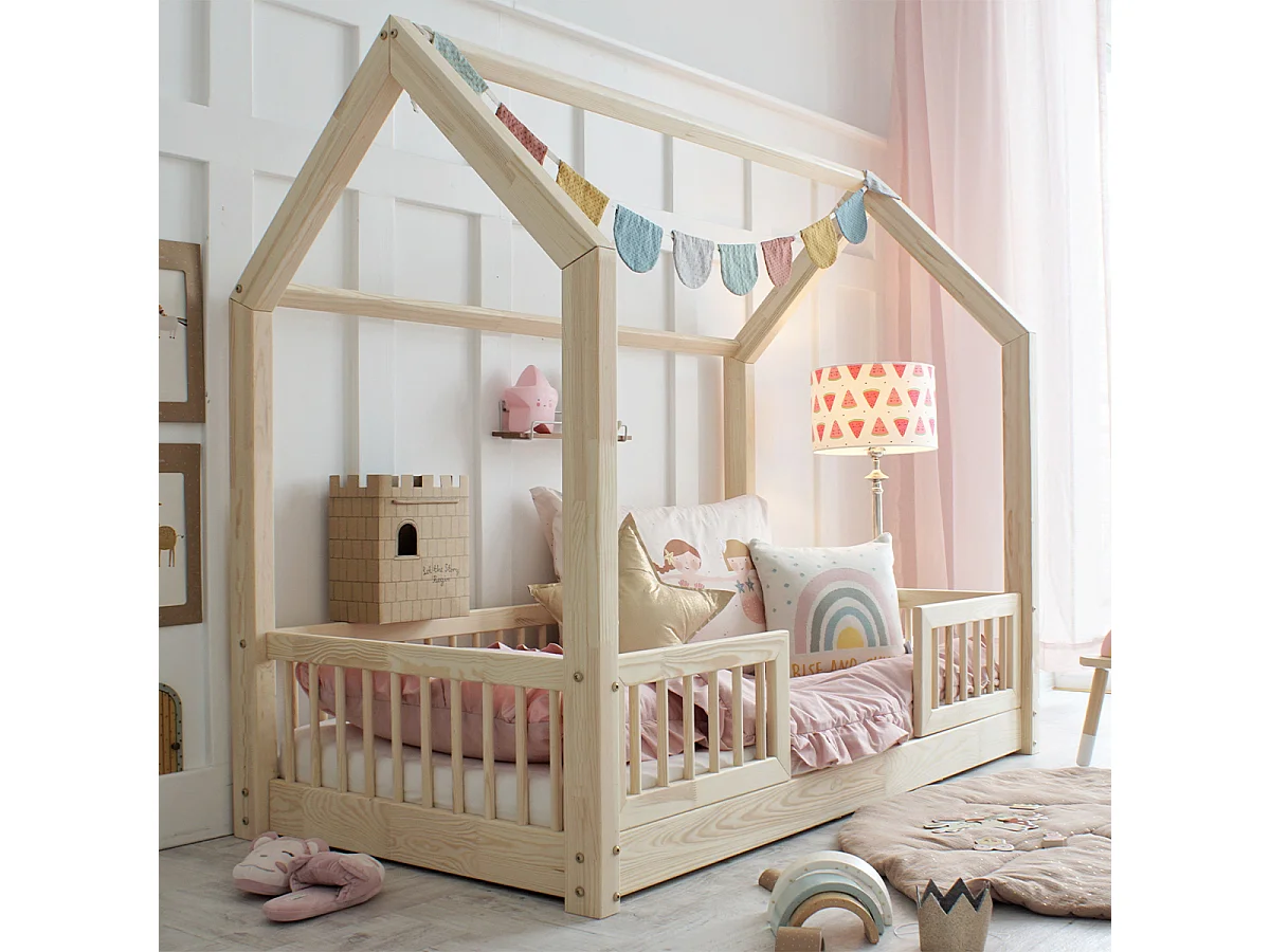 Hutbed 90x190 inclusief bedhekken en lattenbodem poten 1 cm Sofia Bois