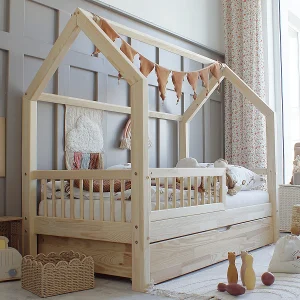 Hutbed 90×190 inclusief bedhek en lattenbodem en lade Sofia Bois