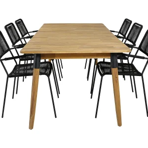 Julian tuinmeubelset tafel 100x210cm en 6 stoel armleuning Lindos zwart, naturel. Julian tuinmeubelset tafel 100x210cm en 6 stoel armleuning Lindos zwart, naturel.