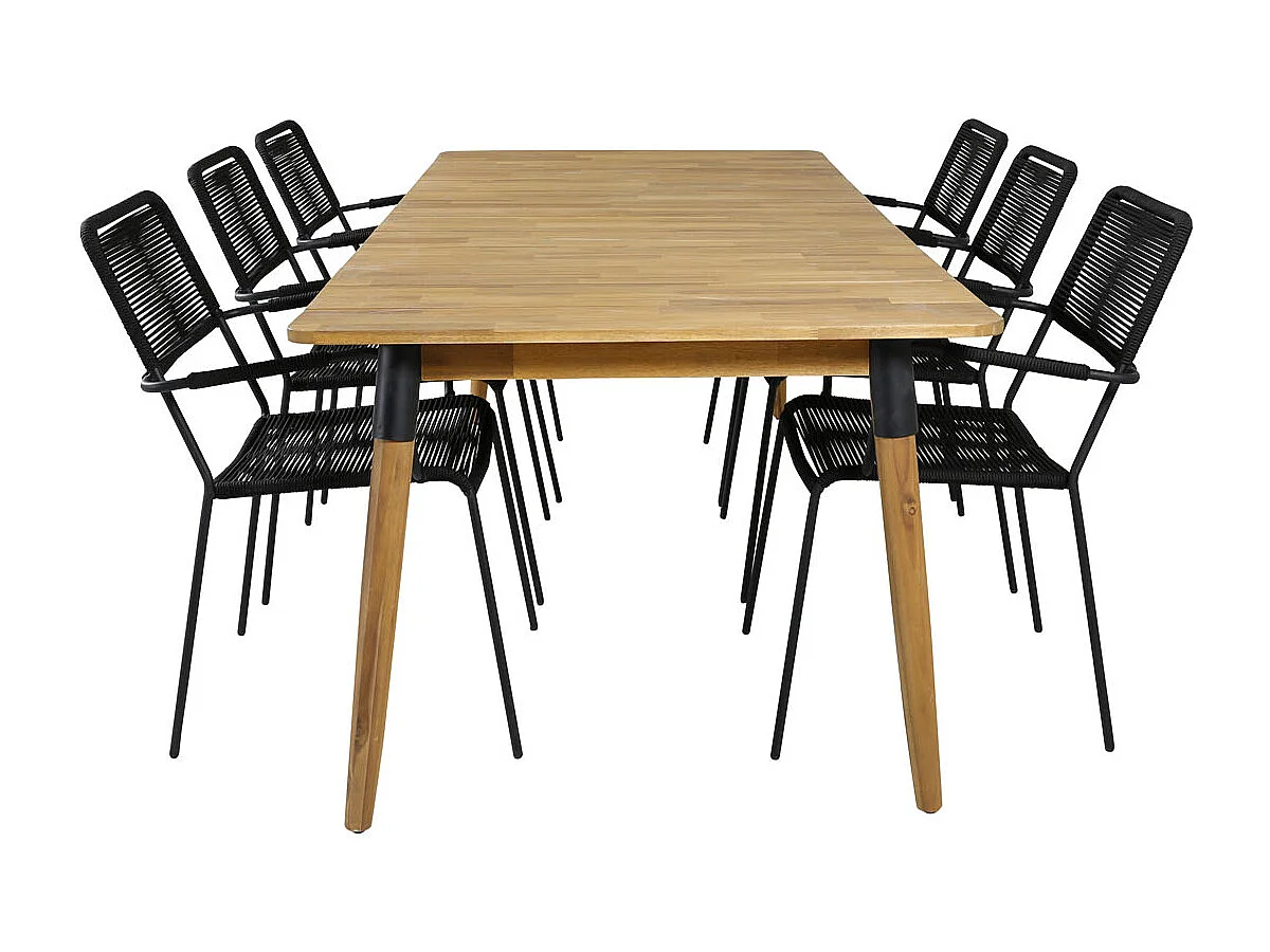 Julian tuinmeubelset tafel 100x210cm en 6 stoel armleuning Lindos zwart, naturel.