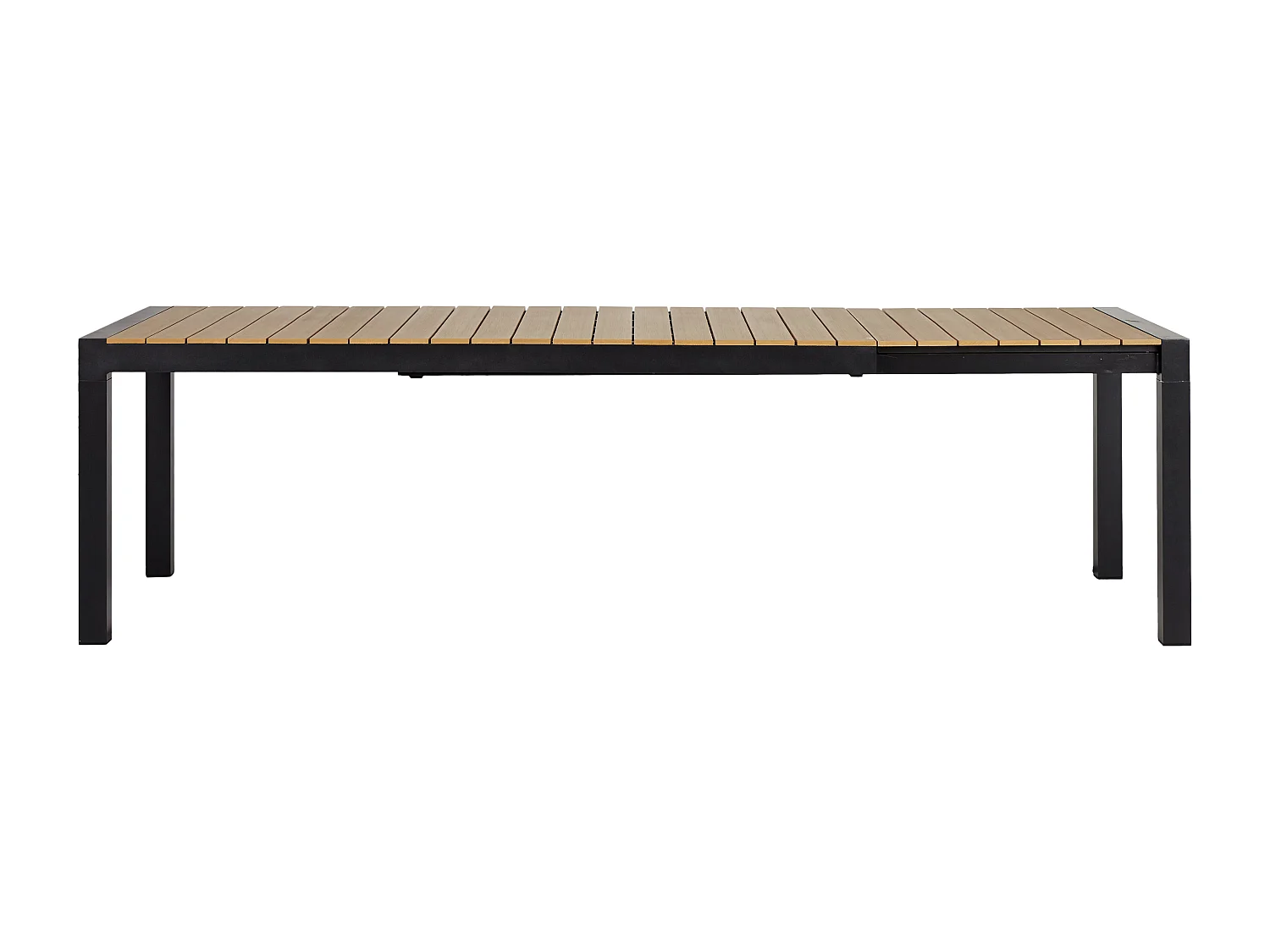Joan tuintafel 205-275 x 100 cm, met verlenging incl. 1 blad, zwart en teak decor.