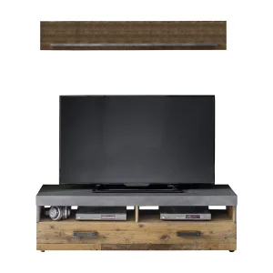 Irina TV-meubel 2 planken en 1 klep, grijs Matera, Old Wood decor. Irina TV-meubel 2 planken en 1 klep, grijs Matera, Old Wood decor.