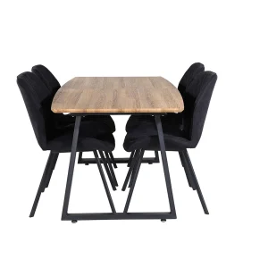 IncaNABL eethoek eetkamertafel uitschuifbare tafel lengte cm 160 / 200 el hout decor en 4 Gemma eetkamerstal zwart. IncaNABL eethoek eetkamertafel uitschuifbare tafel lengte cm 160 / 200 el hout decor en 4 Gemma eetkamerstal zwart.