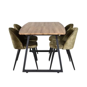 IncaNABL eethoek eetkamertafel uitschuifbare tafel lengte cm 160 / 200 el hout decor en 4 Velvet eetkamerstal velours groente, zwart. IncaNABL eethoek eetkamertafel uitschuifbare tafel lengte cm 160 / 200 el hout decor en 4 Velvet eetkamerstal velours groente, zwart.