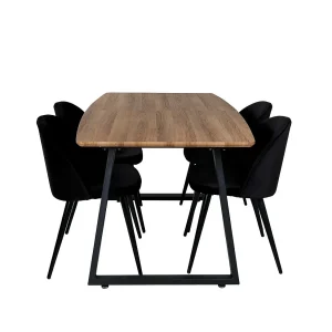 IncaNABL eethoek eetkamertafel uitschuifbare tafel lengte cm 160 / 200 el hout decor en 4 Velvet eetkamerstal velours zwart. IncaNABL eethoek eetkamertafel uitschuifbare tafel lengte cm 160 / 200 el hout decor en 4 Velvet eetkamerstal velours zwart.