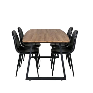 IncaNABL eethoek eetkamertafel uitschuifbare tafel lengte cm 160 / 200 el hout decor en 4 Polar eetkamerstal PU kunstleer zwart PU kunstleer. IncaNABL eethoek eetkamertafel uitschuifbare tafel lengte cm 160 / 200 el hout decor en 4 Polar eetkamerstal PU kunstleer zwart PU kunstleer.