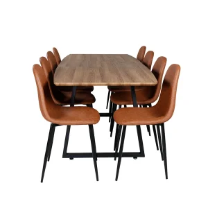IncaNABL eethoek eetkamertafel uitschuifbare tafel lengte cm 160 / 200 el hout decor en 8 Polar eetkamerstal PU kunstleer bruin. IncaNABL eethoek eetkamertafel uitschuifbare tafel lengte cm 160 / 200 el hout decor en 8 Polar eetkamerstal PU kunstleer bruin.