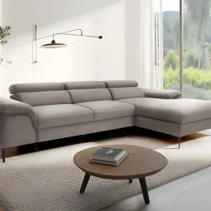 Slaapbank met hoek rechts in taupe fluweel design SEPINA van Pascal Morabito
