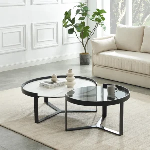 Salontafels in glas, keramiek en metaal – Witte marmerlook en zwart – ZERILA Salontafels in glas, keramiek en metaal – Witte marmerlook en zwart – ZERILA