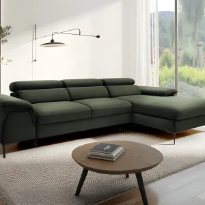 Slaapbank met hoek rechts in groen fluweel design SEPINA van Pascal Morabito