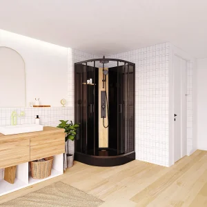 Douchecabine met massagestralen, zwart en bamboe, L90 x H225 cm, TILOMA