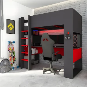Hoogslaper gamer NOAH – 90 x 200 cm – met LED's – Antraciet en rood – Koop nu online Hoogslaper gamer NOAH – 90 x 200 cm – met LED's – Antraciet en rood – Koop nu online