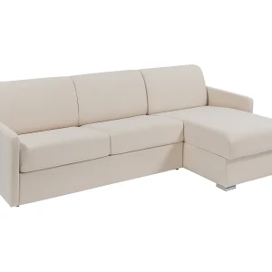 Snel om te bouwen slaapbank met hoek in beige stof – Bed van 160 cm – Matras 14 cm – CALIFE