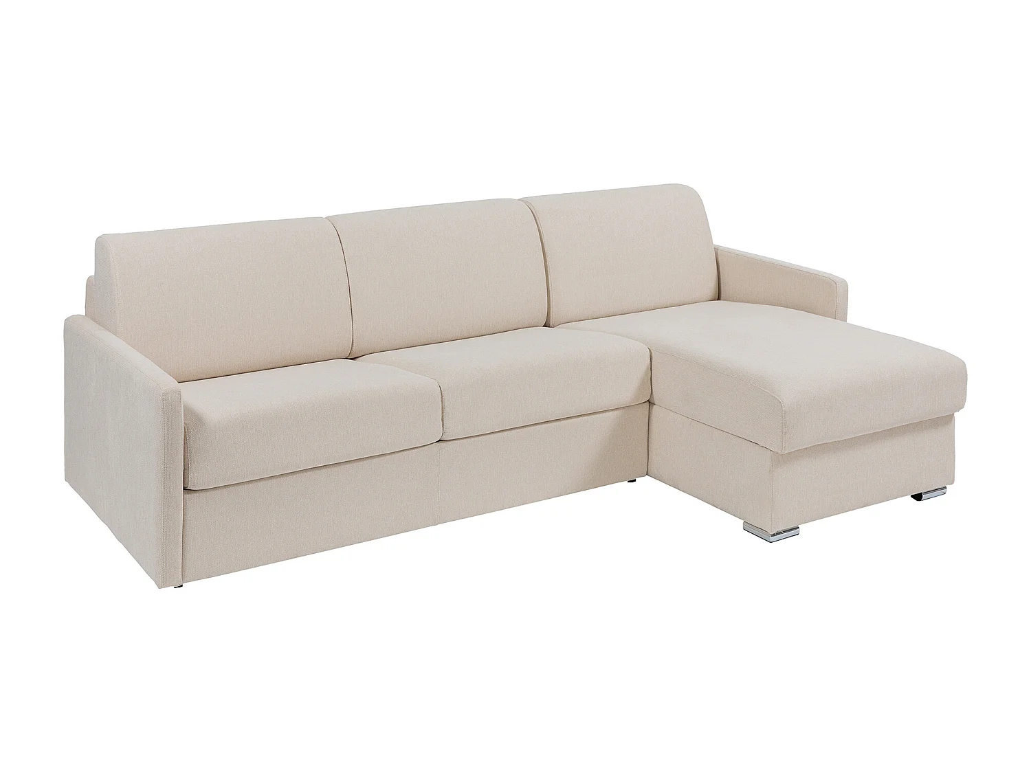 Snel om te bouwen slaapbank met hoek in beige stof - Bed van 160 cm - Matras 14 cm - CALIFE