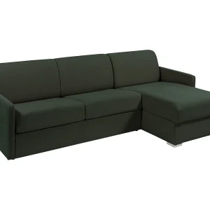 Snel om te bouwen slaapbank met hoek in dennengroene stof – Bed van 140 cm – Matras 22 cm – CALIFE