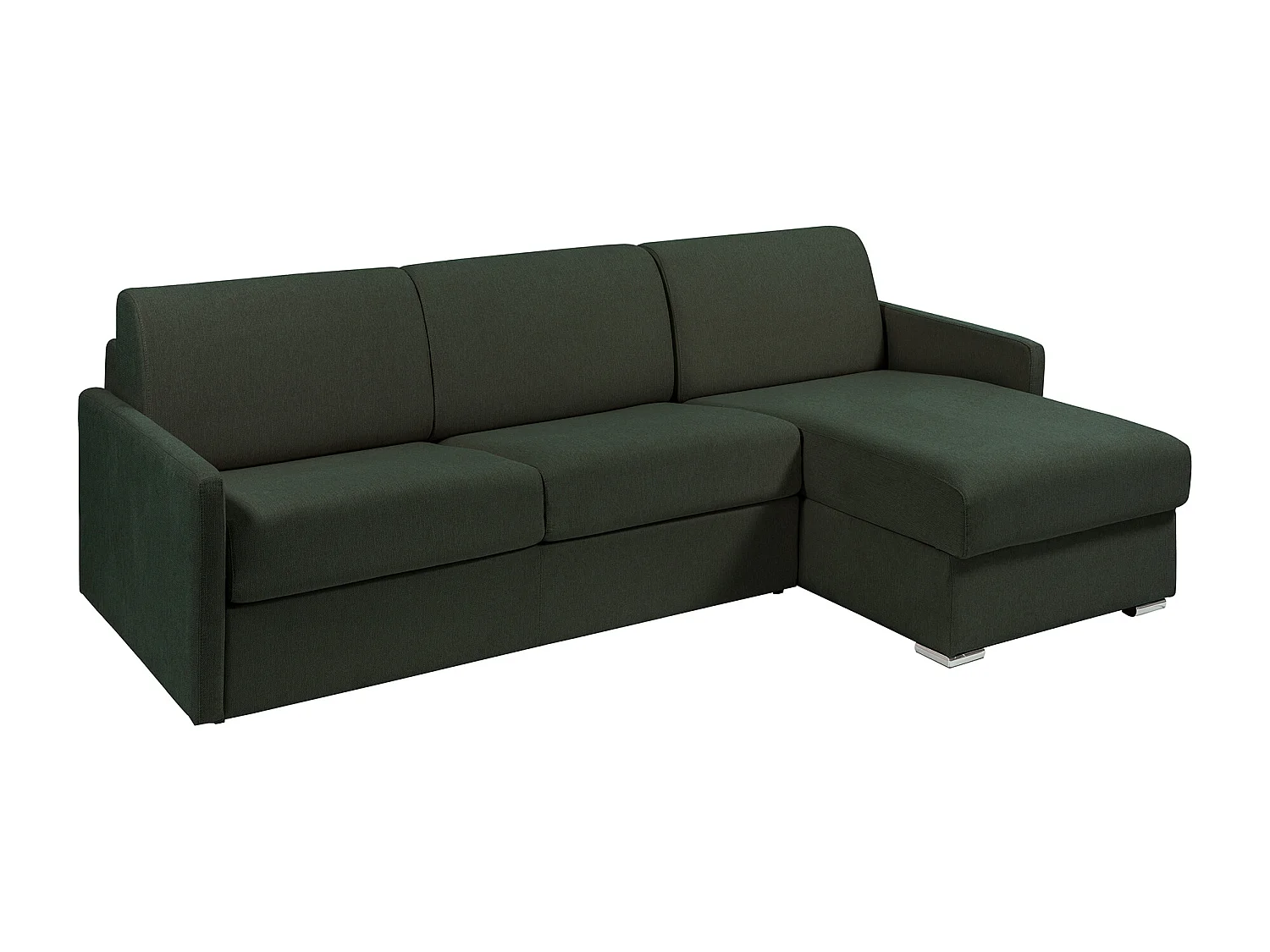 Snel om te bouwen slaapbank met hoek in dennengroene stof - Bed van 160 cm - Matras 22 cm - CALIFE