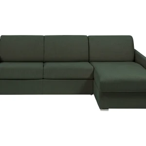 Snel om te bouwen slaapbank met hoek in dennengroene stof Bed met latten van 160 cm Matras 18 cm CALIFE