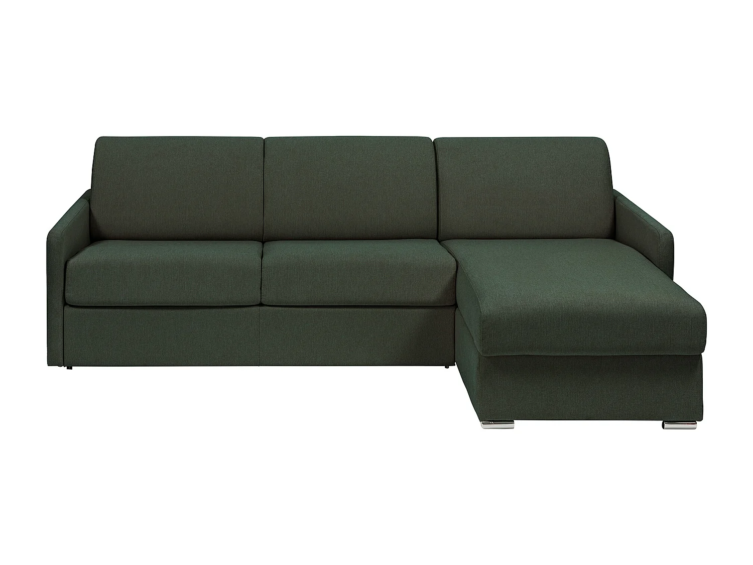 Snel om te bouwen slaapbank met hoek in dennengroene stof Bed met latten van 160 cm Matras 18 cm CALIFE