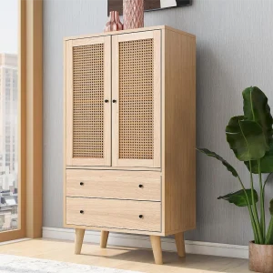 Hoog dressoir met 2 deuren en 2 laden in spaanplaathout – klassieke stijl – eikenkleur Hoog dressoir met 2 deuren en 2 laden in spaanplaathout – klassieke stijl – eikenkleur