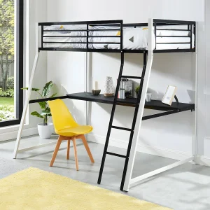 Hoogslaper MALICIA – bed 90 x 190 cm – bureau – Zwart en wit Hoogslaper MALICIA – bed 90 x 190 cm – bureau – Zwart en wit