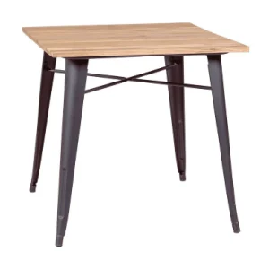 Industriële tafel in verouderd staal en licht hout – Bistro – Antiek Industriële tafel in verouderd staal en licht hout – Bistro – Antiek