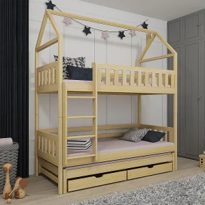 Jeremy Bois 90×190 stapelbed met laden en boxsprings