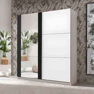 Kast met 2 schuifdeuren met spiegel L217 cm Wit en zwart SUTERA – Koop nu online Kast met 2 schuifdeuren met spiegel L217 cm Wit en zwart SUTERA – Koop nu online