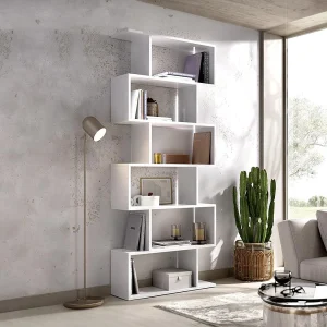 Hoge stellingkast TOMINI asymmetrisch met 6 vakken – wit Hoge stellingkast TOMINI asymmetrisch met 6 vakken – wit
