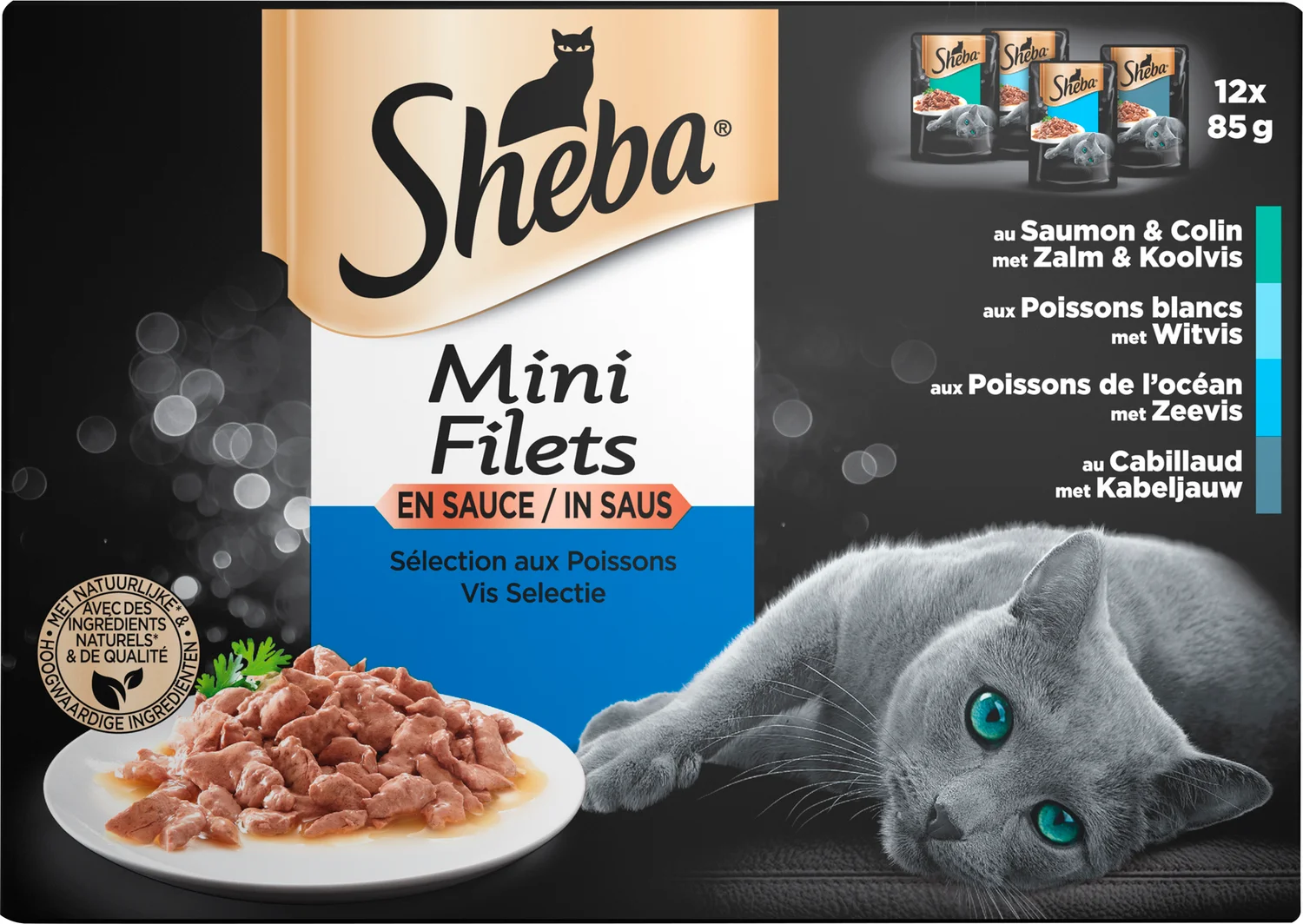 Sheba natvoer Mini Filets adult vis in saus 85 g 12 stuks
