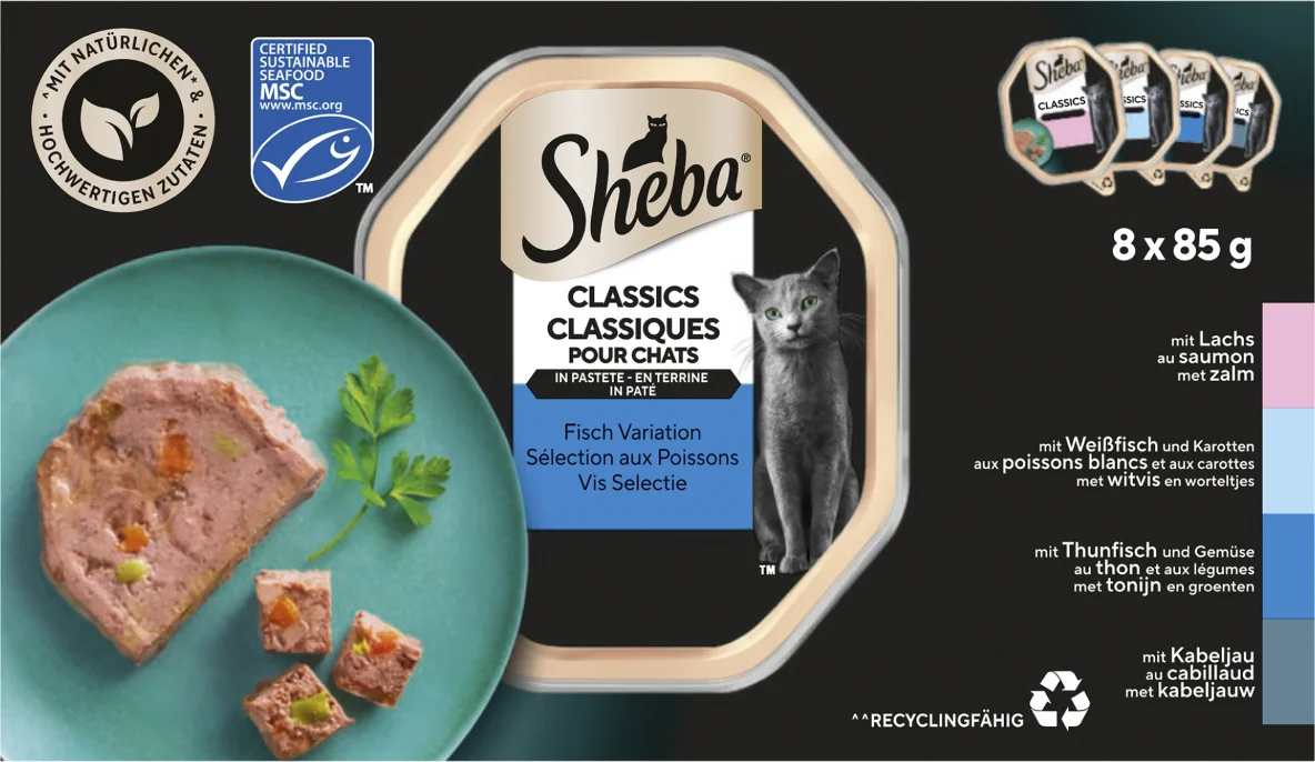 Sheba natvoer paté kat Classic adult vis 85 g 8 stuks