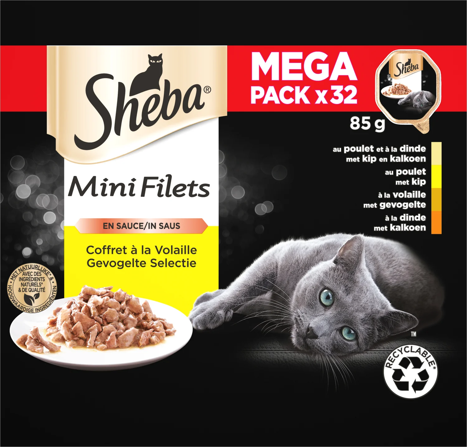 Sheba natvoer Mini Filets adult gevogelte in saus 85 g 32 stuks