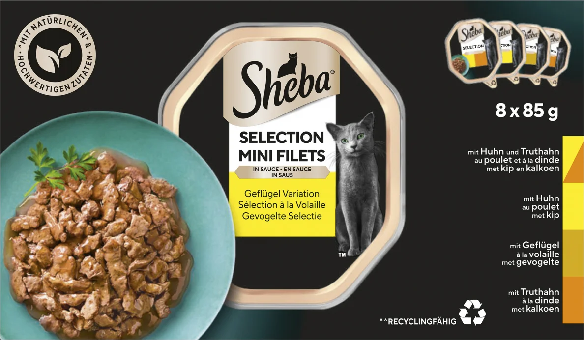Sheba natvoer in saus kat Mini Filets adult gevogelte 85 g 8 stuks