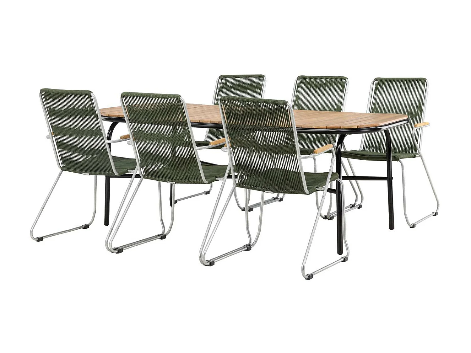 Holmbeck tuinmeubelset tafel 90x200cm naturel, 6 stoelen Bois groen.