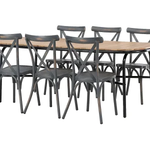 Holmbeck tuinmeubelset tafel 90x200cm naturel, 6 stoelen Peking donkergrijs. Holmbeck tuinmeubelset tafel 90x200cm naturel, 6 stoelen Peking donkergrijs.