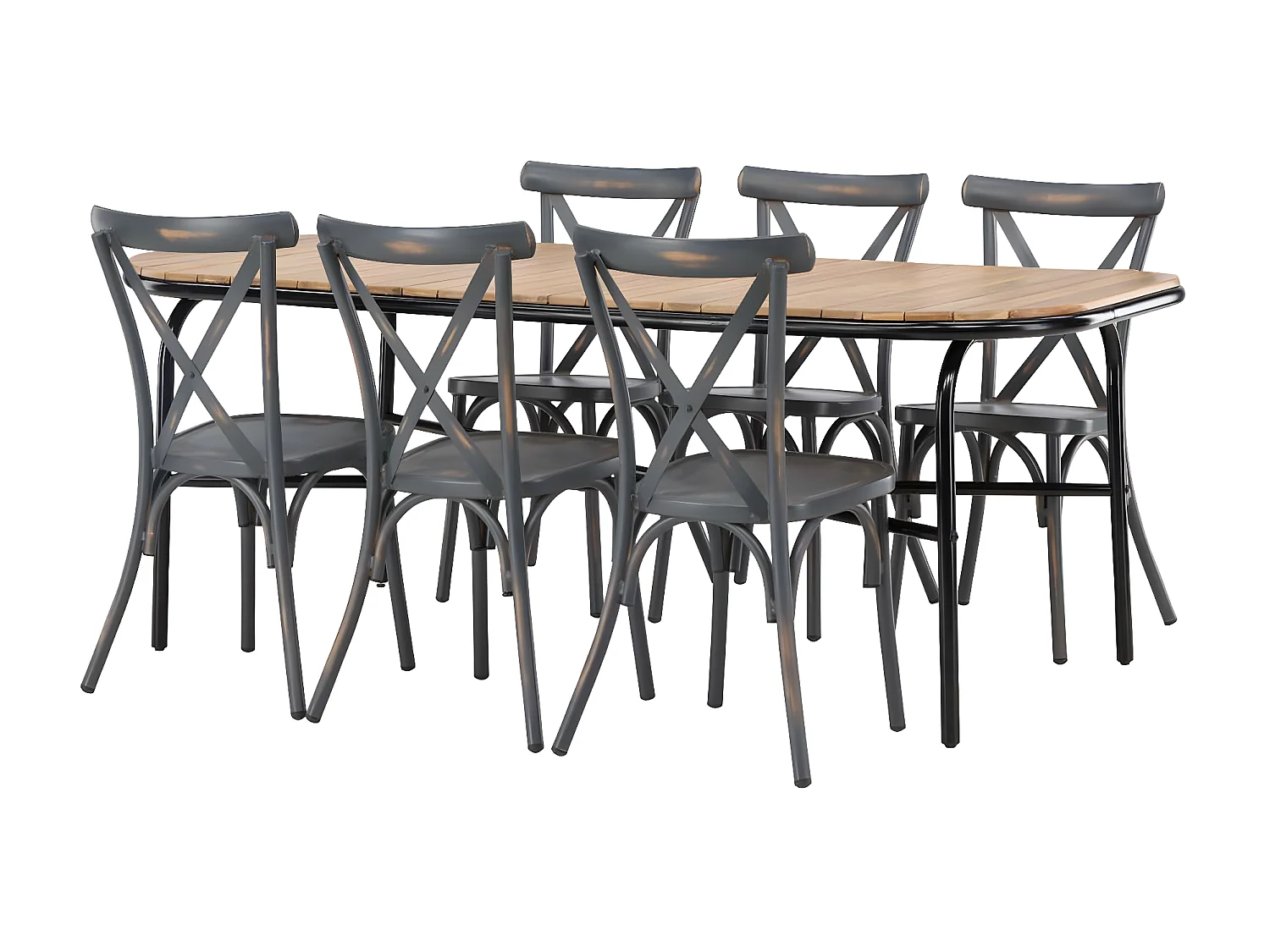 Holmbeck tuinmeubelset tafel 90x200cm naturel, 6 stoelen Peking donkergrijs.
