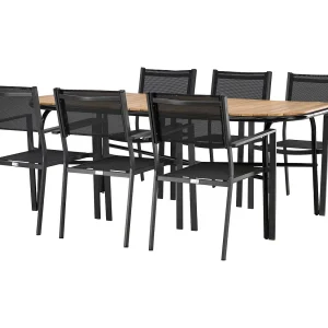 Holmbeck tuinmeubelset tafel 90x200cm naturel, 6 stoelen Copacabana zwart. Holmbeck tuinmeubelset tafel 90x200cm naturel, 6 stoelen Copacabana zwart.
