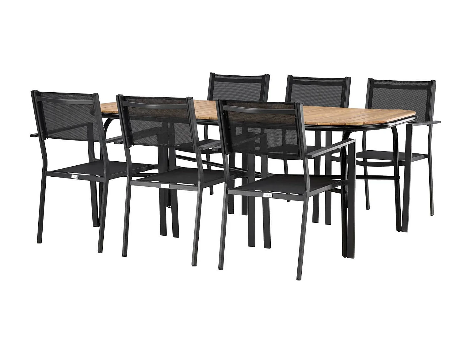 Holmbeck tuinmeubelset tafel 90x200cm naturel, 6 stoelen Copacabana zwart.