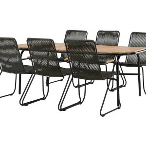 Holmbeck tuinmeubelset tafel 90x200cm naturel, 6 stoelen Bois zwart. Holmbeck tuinmeubelset tafel 90x200cm naturel, 6 stoelen Bois zwart.